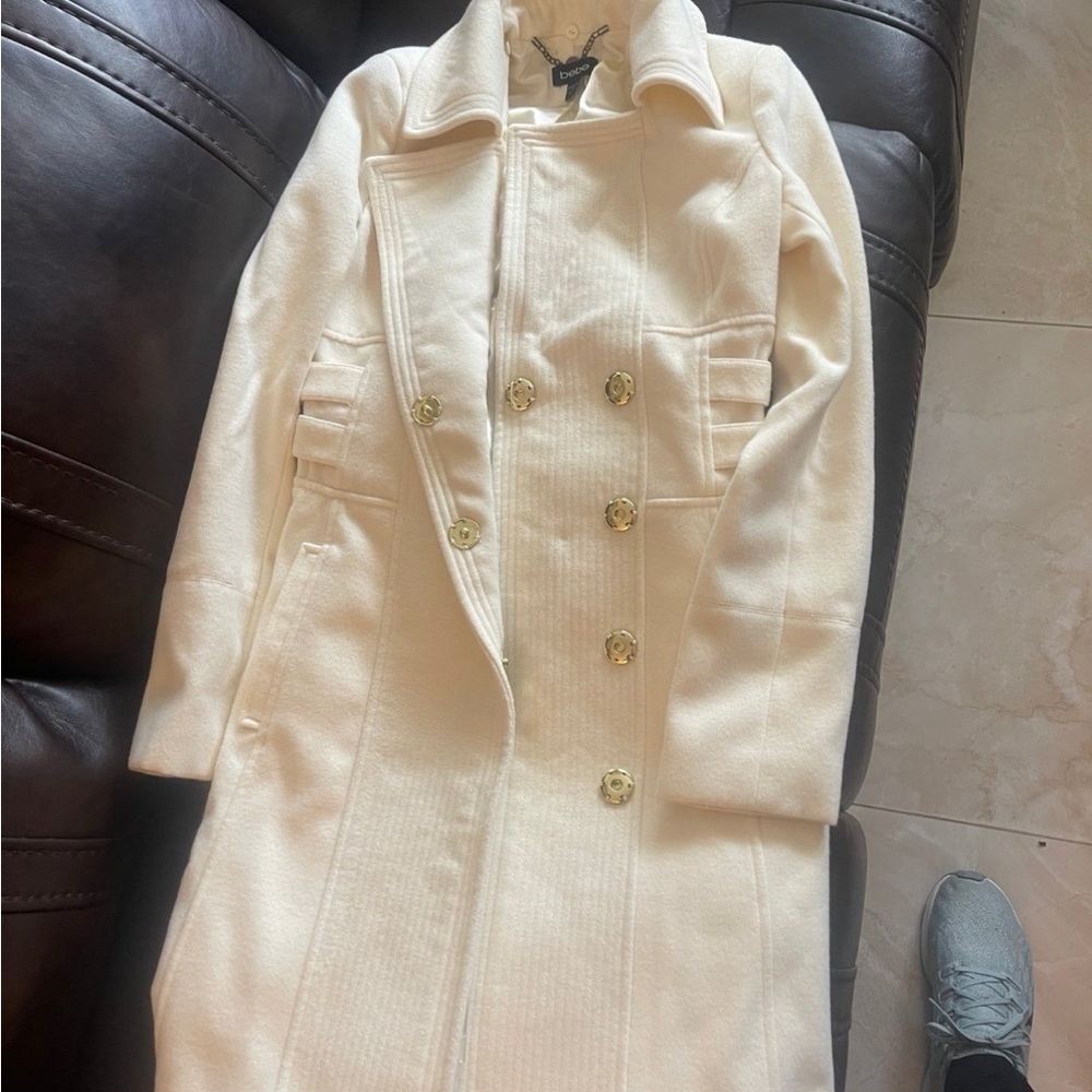 bebe Cream Double-Breasted Trench Coat